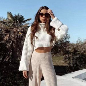 ZARA RIBBED KNIT SWEATER ECRU - REF. 2488/004